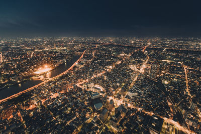 Aerial view of city at night