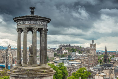 Sky with threatening clouds over the dugald stewart monument, edinburgh