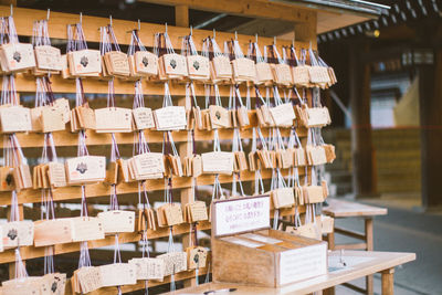 Prayers on wooden tablets hanging at temple