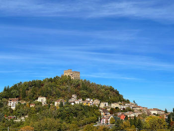 Townscape against blue sky