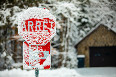 Close-up of text on snow