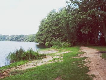 Scenic view of lake against clear sky