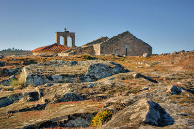 View of old building against clear blue sky