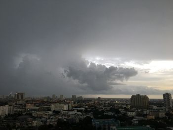 Aerial view of city against sky