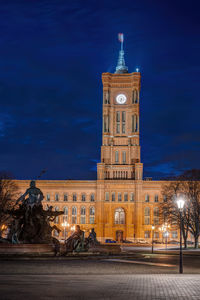 The famous berlin town hall rotes rathaus at night