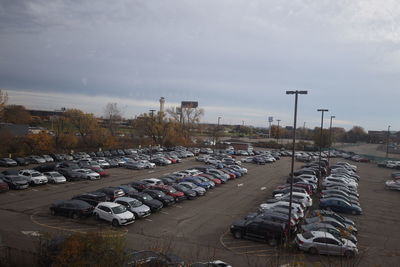 High angle view of cars in parking lot