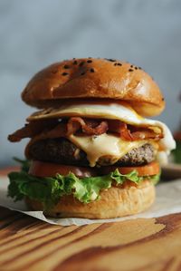 Close-up of burger on table