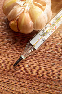 High angle view of bread on cutting board