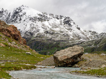 Scenic view of snowcapped mountains against sky