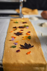 Close-up of food on table