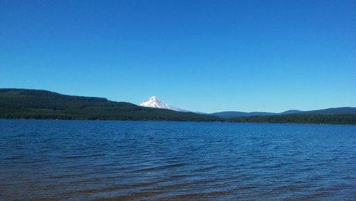 Scenic view of calm sea against clear blue sky