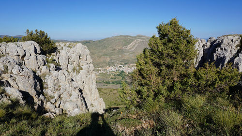 Scenic view of mountains against clear sky