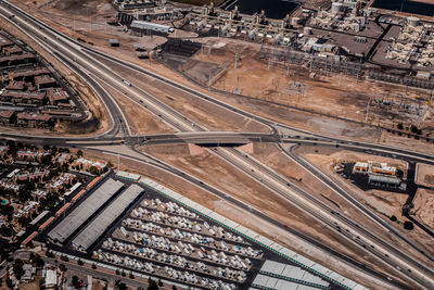 Aerial view crisscrossing highway interchanges
