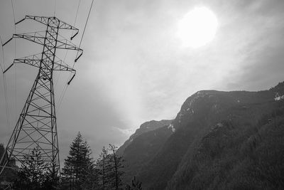 Low angle view of electricity pylon against sky