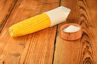 Close-up of food on wooden table