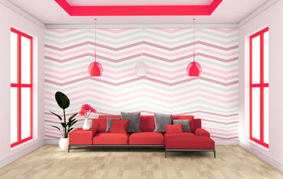 Empty chairs on floor against wall at home