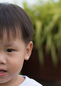 Close-up portrait of cute boy looking away