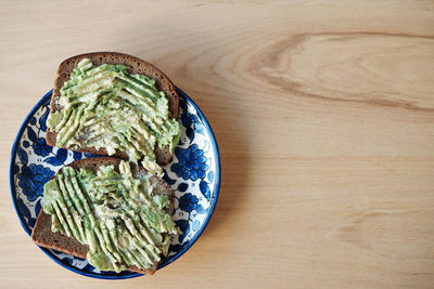 High angle view of food in plate on table