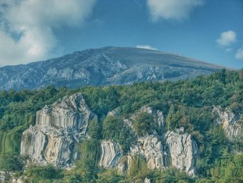 Scenic view of mountains reflecting on lake ohrid