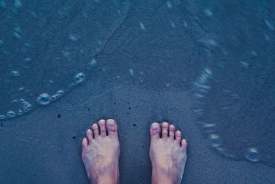 Low section of woman standing on beach