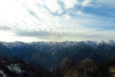 Scenic view of snowcapped mountains against sky