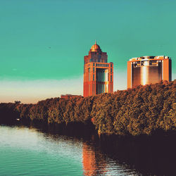 The view of kinabalu tower and darau river in kota kinabalu, sabah