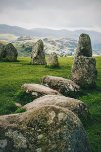 Scenic view of rock formations against sky