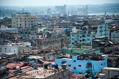 High angle view of buildings in city