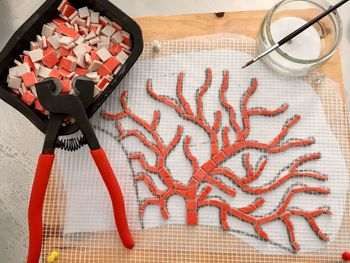High angle view of coral representation made in mosaic 