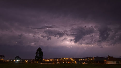 Panoramic view of illuminated city against sky at night