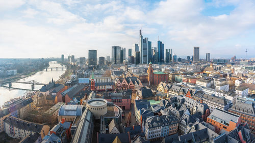 High angle view of cityscape against sky