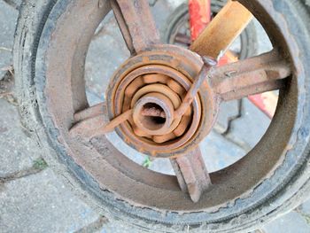 Close-up of old rusty wheel