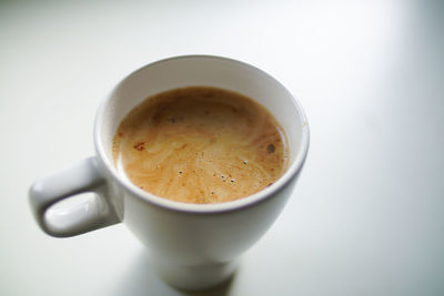 High angle view of coffee cup on table