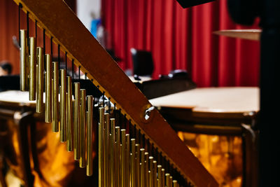 Close-up of metal railing in building