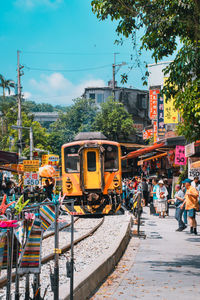 Train against buildings in city