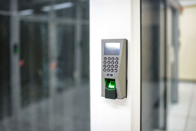 Close-up of telephone booth