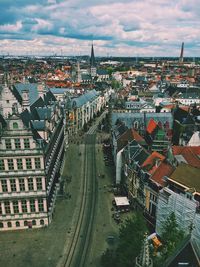 High angle view of street amidst buildings in city