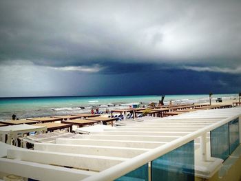 Scenic view of sea against cloudy sky