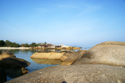 Scenic view of sea against blue sky