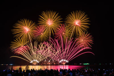 Low angle view of firework display at night