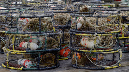 Close-up of fishing net in harbor