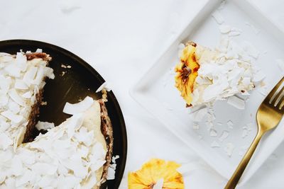 High angle view of ice cream in plate on table