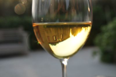 Close-up of beer glass on table