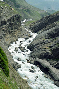 High angle view of stream flowing through landscape