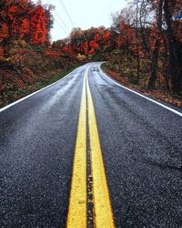 Road amidst autumn trees against sky