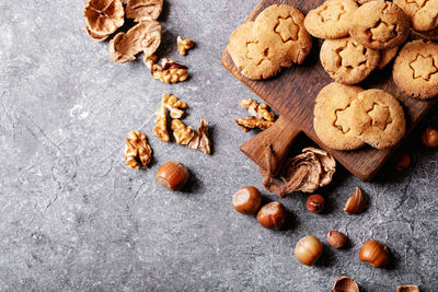 High angle view of cookies