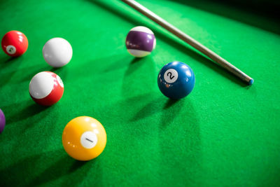 High angle view of balls on table
