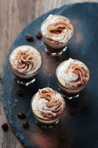 High angle view of coffee on table