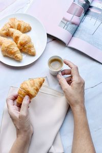 High angle view of breakfast on table