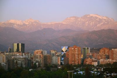 View of cityscape against mountain range